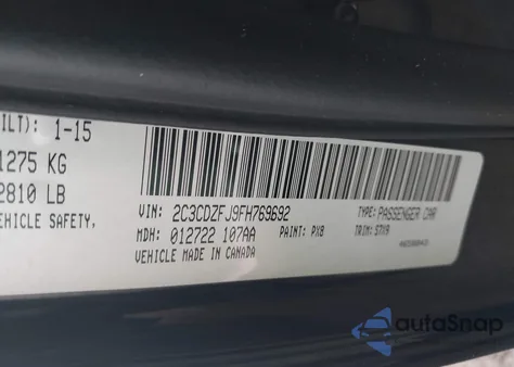 2015 Dodge Challenger R/T Scat Pack z USA, uszkodzony, nr VIN 2C3CDZFJ9FH769692